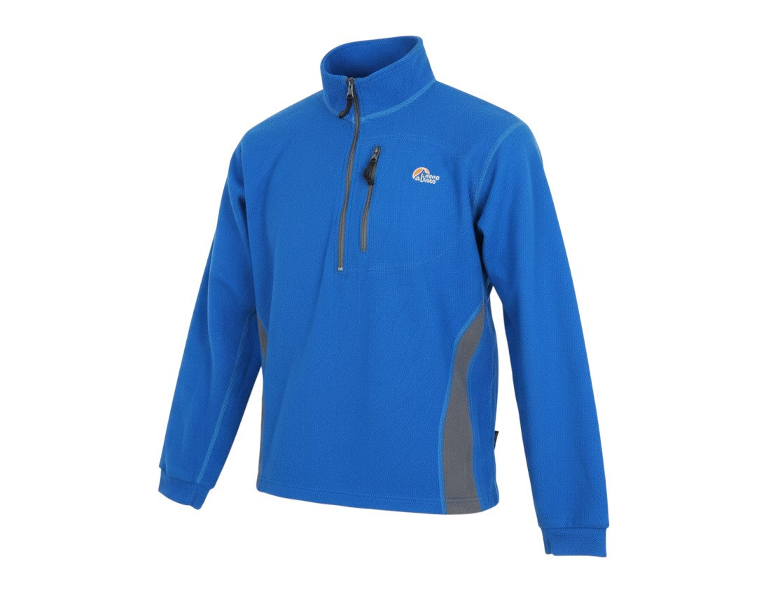 Prewornwholesale Lowe Alpine women's blue lightweight 1/2 zip fleece pullover with grey side panels and chest pocket