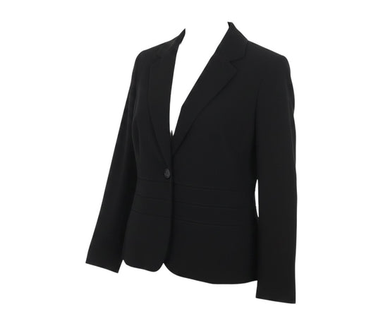 Prewornwholesale Marks and Spencer black tailored blazer with two buttons, notched lapels, and stitched waist detail.