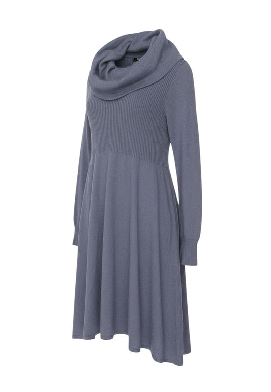 Prewornwholesale Marks and Spencer blue cowl neck knit jumper dress with long sleeves and a flared knee-length skirt.