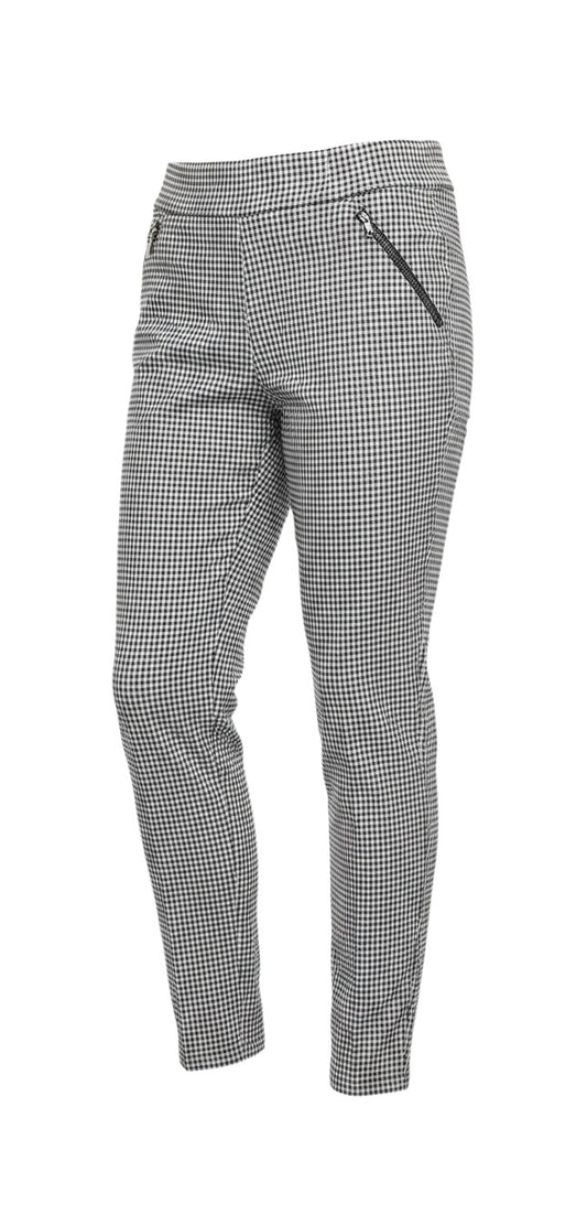 Prewornwholesale Marks and Spencer black and white check leggings with front zip pockets and a wide waistband.