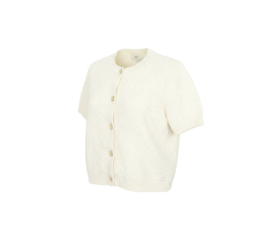 Prewornwholesale Marks and Spencer ivory cable-knit short sleeve cardigan with gold buttons and crew neckline