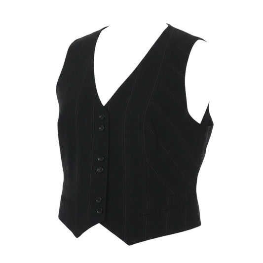 Prewornwholesale Marks & Spencer black pinstripe tailored waistcoat with V-neck and button front closure.