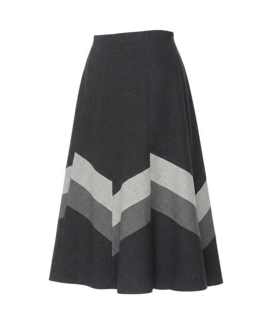 Prewornwholesale Marks & Spencer grey wool blend A-line long skirt with geometric chevron colour-block detail