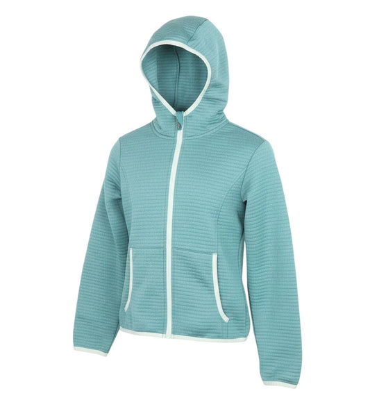Prewornwholesale McKINLEY blue hooded active jacket with full zip, moisture-wicking DRYPLUS fabric, and pockets.
