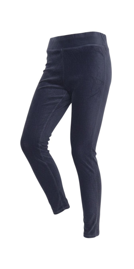 Prewornwholesale Marks and Spencer midnight blue velvet leggings with a mid-rise elastic waistband in ankle length.