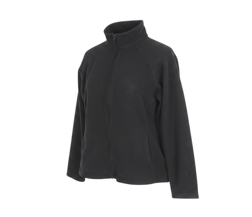 Prewornwholesale Mountain Warehouse black polyester fleece jacket with a full zip closure and high collar.