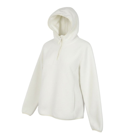 Prewornwholesale Mountain Warehouse white recycled fleece hoodie with a quarter zip and hood for outdoor comfort.
