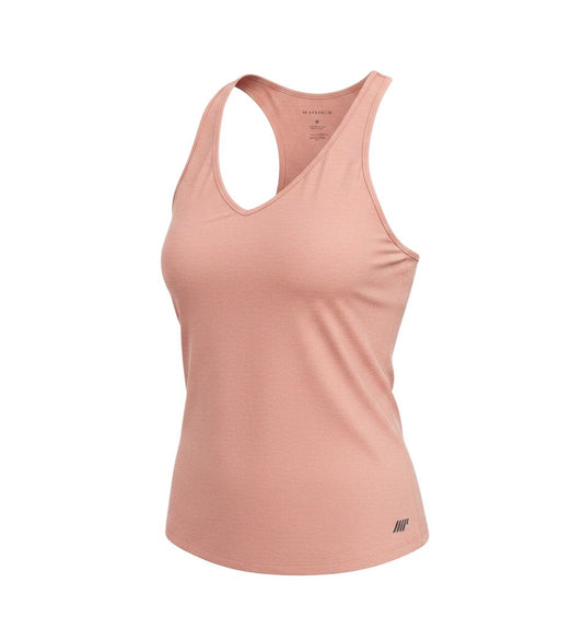 Prewornwholesale Myprotein women's pink V-neck tank top in polyester with a racerback design