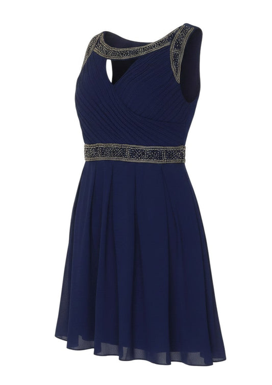 Lipsy Women Blue M Fit & Flare Beaded Pleated Party Dress