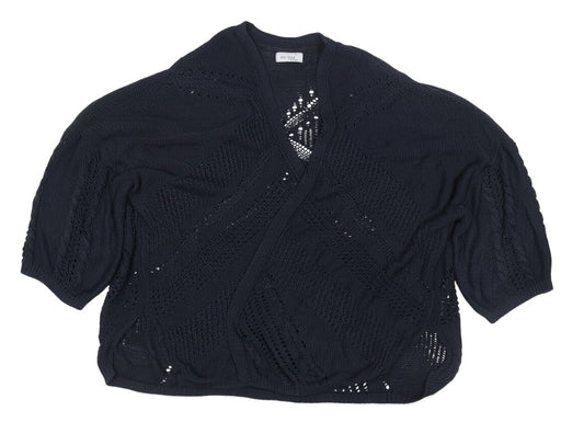 Prewornwholesale navy blue Per Una open-front cardigan with cable knit texture and three-quarter sleeves