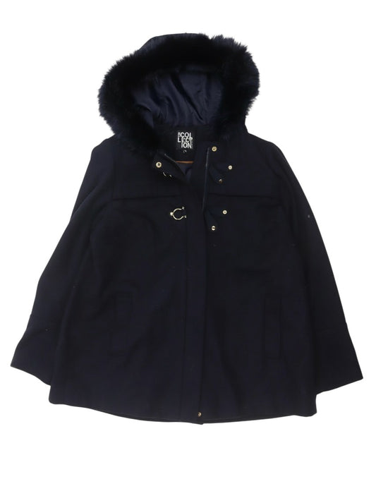 Prewornwholesale navy blue parka coat by The Collection Debenhams with a detachable faux fur hood and gold hardware.