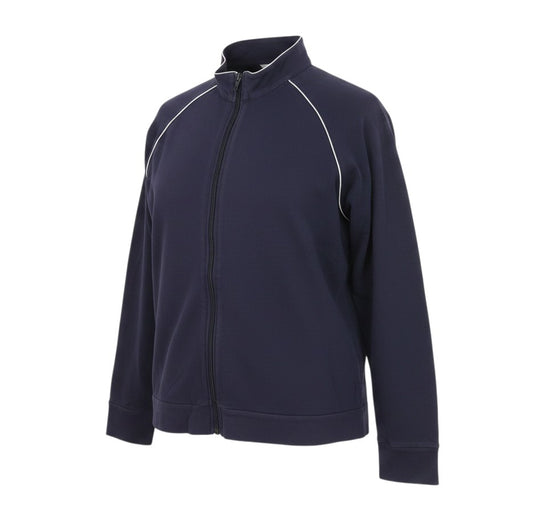 Prewornwholesale Marks and Spencer navy blue cotton blend track jacket with full zip and white piping detail