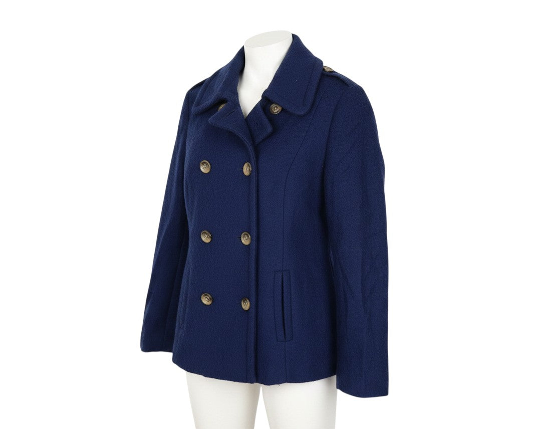 Marks and Spencer Women’s Blue Wool Pea Coat Size 12 Classic Style