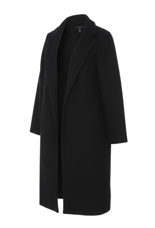 Prewornwholesale New Look long black open overcoat with a classic collared neckline and tailored silhouette.