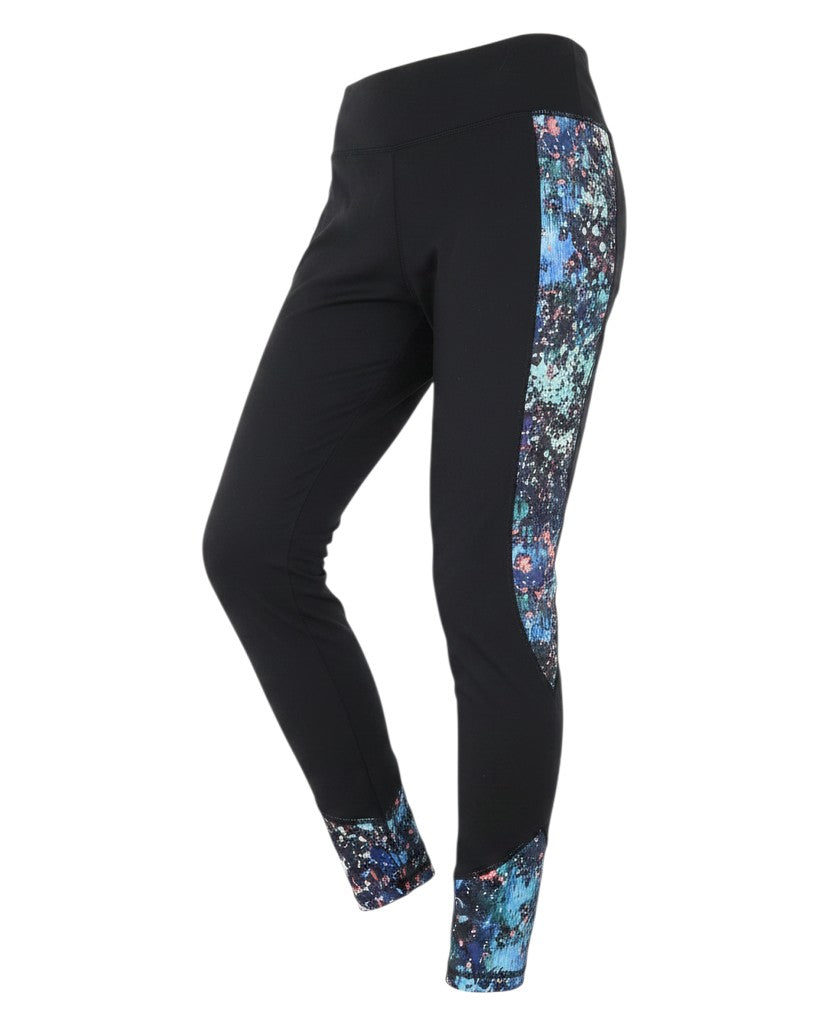Prewornwholesale New Look women's black leggings with multicoloured patterned side panels and ankle cuffs
