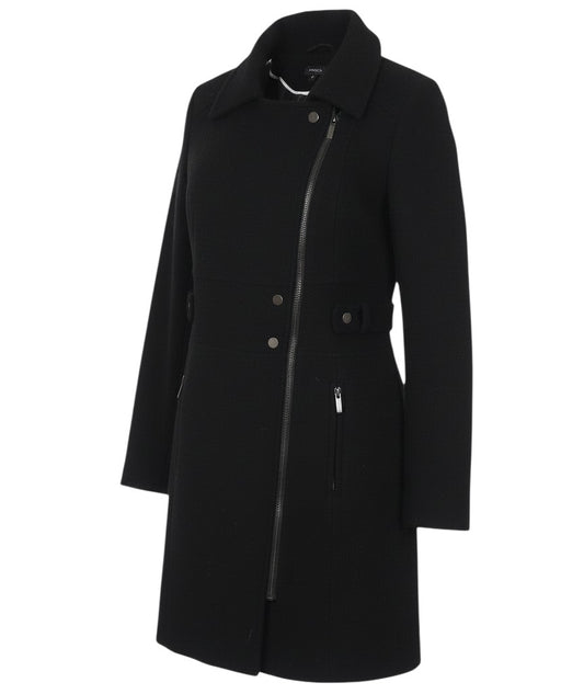 Prewornwholesale Next black wool-blend long coat with asymmetrical zip fastening and tailored silhouette