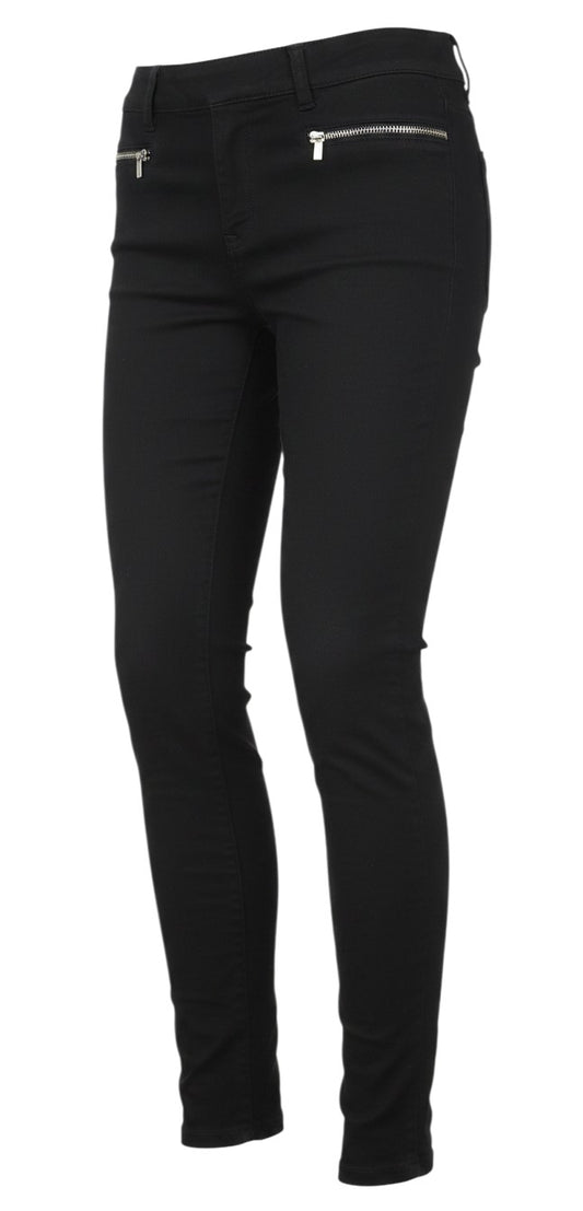 Prewornwholesale Next black mid-rise stretch leggings with silver zip pocket details on a white background