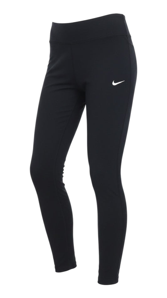 Prewornwholesale Nike women's black stretch cotton leggings with a white logo, featuring a tight fit and mid-rise waist.