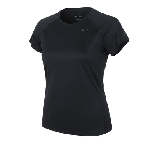 Prewornwholesale Nike women's black Dri-FIT short-sleeve athletic running t-shirt with raglan seams