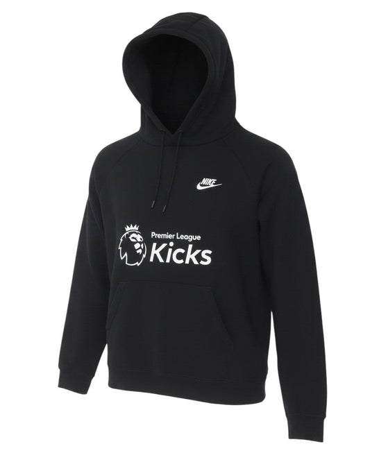 Prewornwholesale Nike women's black pullover hoodie with Premier League Kicks logo and drawstring hood