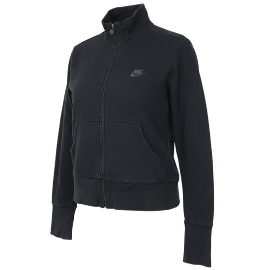 Prewornwholesale Nike women's black lightweight full-zip track jacket with stand collar and front pockets