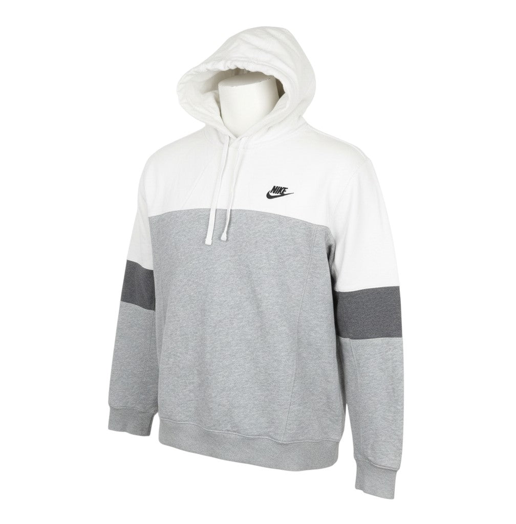 Prewornwholesale Nike men's grey and white colour-block pullover hoodie with drawstring hood and chest logo