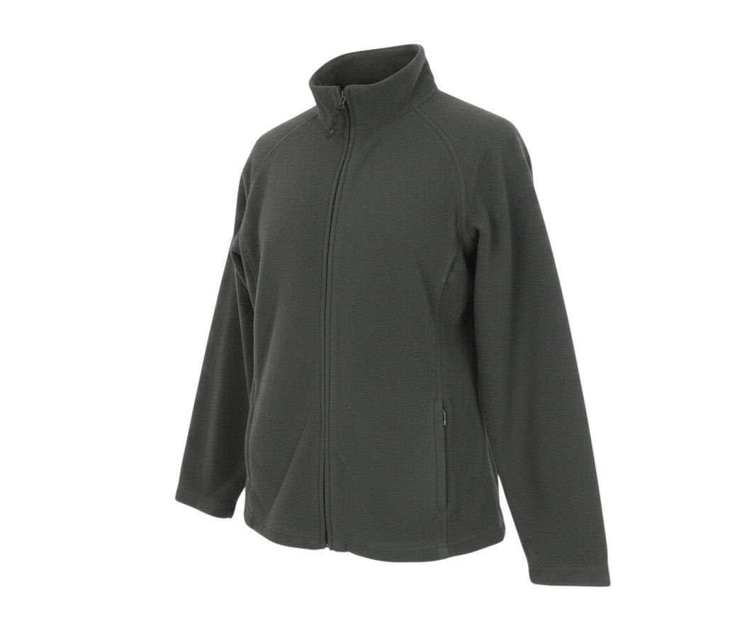 Prewornwholesale nx women's green fleece jacket with a full zip, high collar, and two concealed zip pockets.