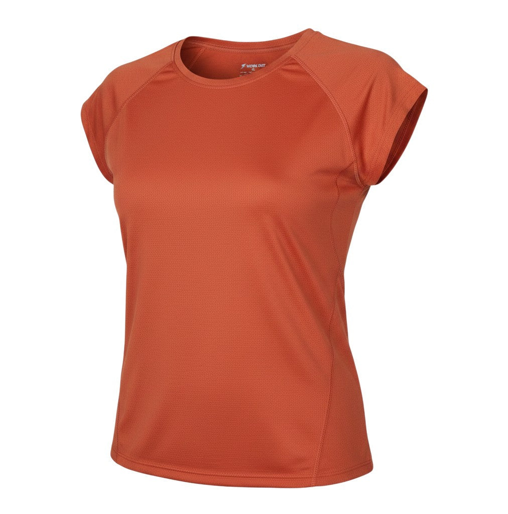 Workout Womens Orange Polyester Basic T-Shirt Size S Round Neck