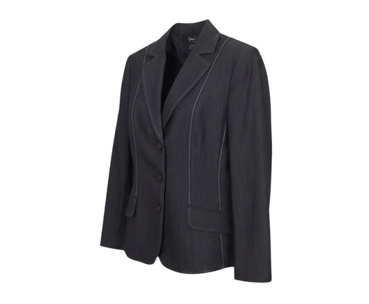 Prewornwholesale Oscar B. black tailored blazer with contrast stitching, notch lapels, and three-button front closure.