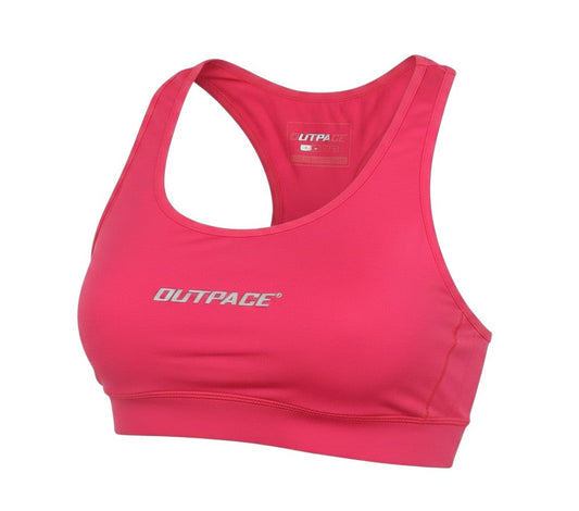 Prewornwholesale Outpace women's pink racerback sports tank top with scoop neckline and athletic fit