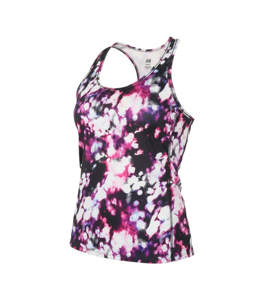 Prewornwholesale H&M women's pink and black abstract print racerback tank top in polyester with a scoop neck