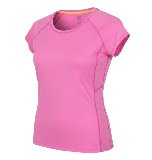 Prewornwholesale pink short-sleeve athletic crew neck T-shirt with moisture-wicking fabric and side panel stitching
