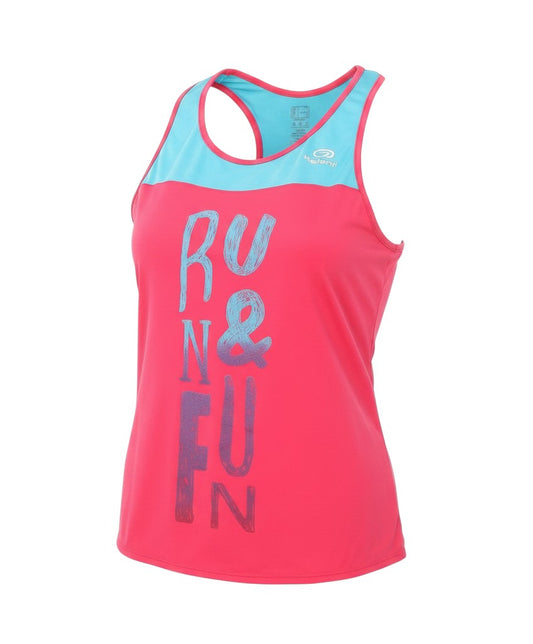 Prewornwholesale Equarea women's pink and blue polyester racerback tank top with Run & Fun graphic print