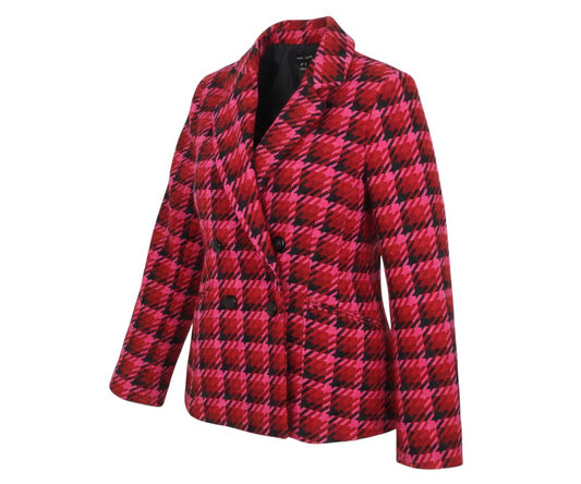 New Look Women Pink Check Wool Blend Pea Coat UK 10 Lined