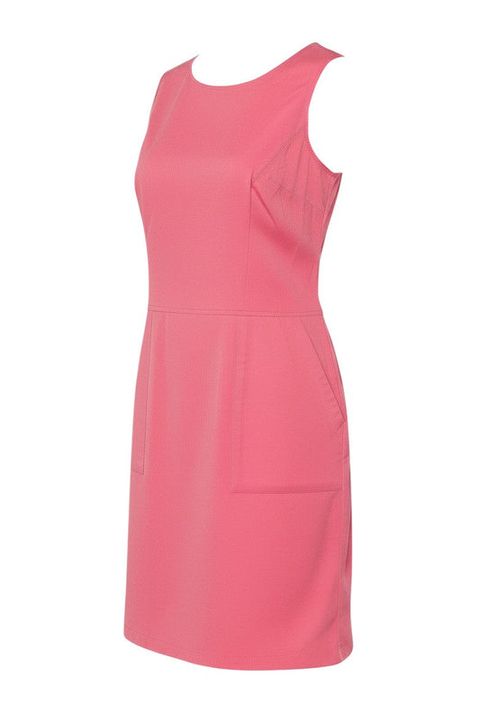 Prewornwholesale Boden pink sleeveless cotton shift dress with front pockets and a scoop neckline.