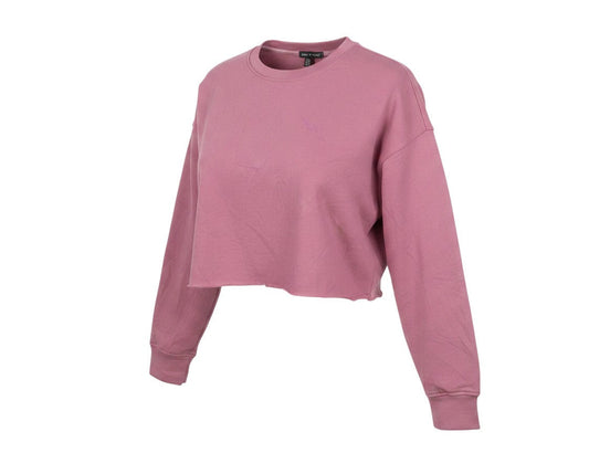 Prewornwholesale dusty pink cropped crew neck sweatshirt with long sleeves and a raw hem for a casual look