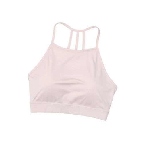 Prewornwholesale South Beach light pink polyester cropped tank top with a square neck and strappy back detail