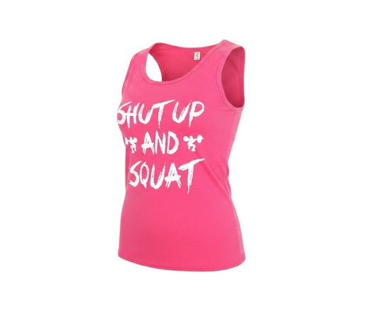Ying Ying Womens Pink Cotton Basic Tank Size L Round Neck Pullover - Shut Up And Squat