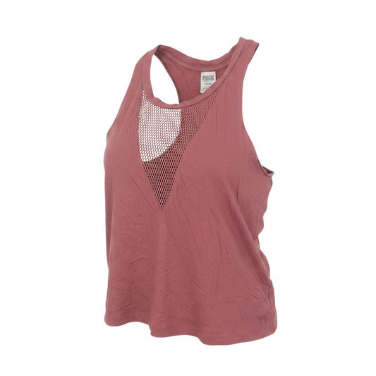 Prewornwholesale Victoria's Secret Pink cropped tank top in dusty pink with a racerback and mesh front panel