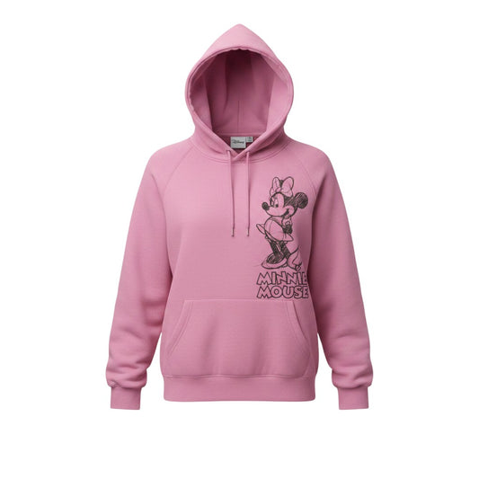 Prewornwholesale Disney pink Minnie Mouse graphic print pullover hoodie with raglan sleeves and fleece lining