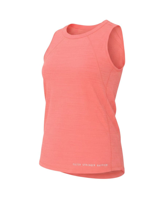 Prewornwholesale womens pink polyester tank top with a boat neck and curved hem detail