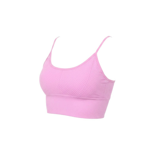 Prewornwholesale pink ribbed sports bra with adjustable spaghetti straps and medium support for activewear