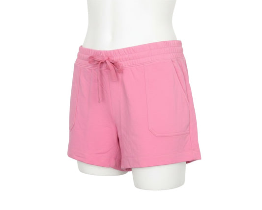 Prewornwholesale M&S pink cotton-blend sweat shorts with elasticated drawstring waist and front pockets on mannequin