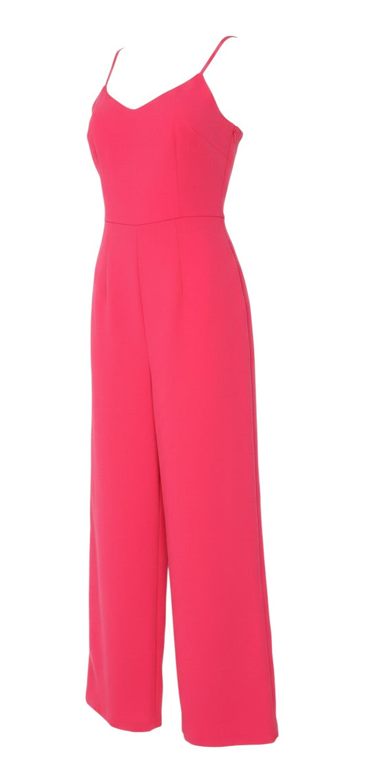 Prewornwholesale pink wide-leg jumpsuit with a scoop neckline and slim adjustable straps for a formal occasion