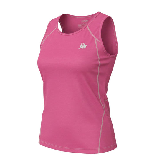 Prewornwholesale SHAMP pink moisture-wicking women's tank top with crew neckline and white contrast stitching