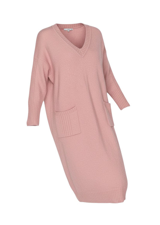 Next Women Pink Wool Knit V-Neck Long Sleeve Jumper Dress UK 12