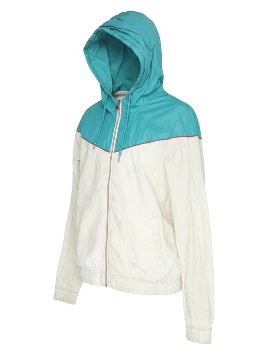 Prewornwholesale Pull&Bear blue and beige colourblock hooded windbreaker jacket with zip closure