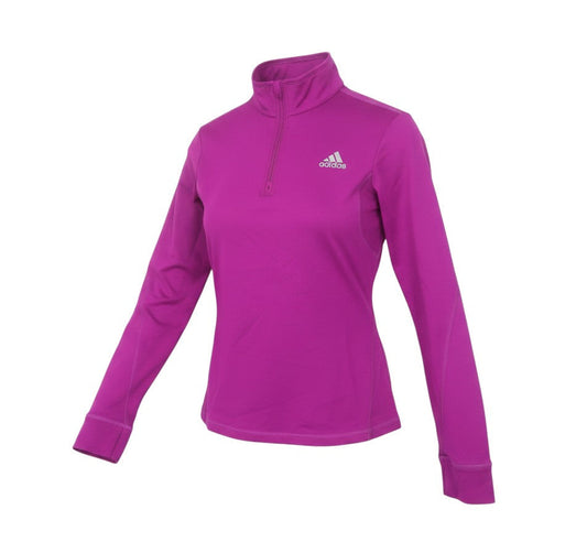 Prewornwholesale purple adidas long sleeve 1/4 zip running top with mock neck and thumbhole cuffs