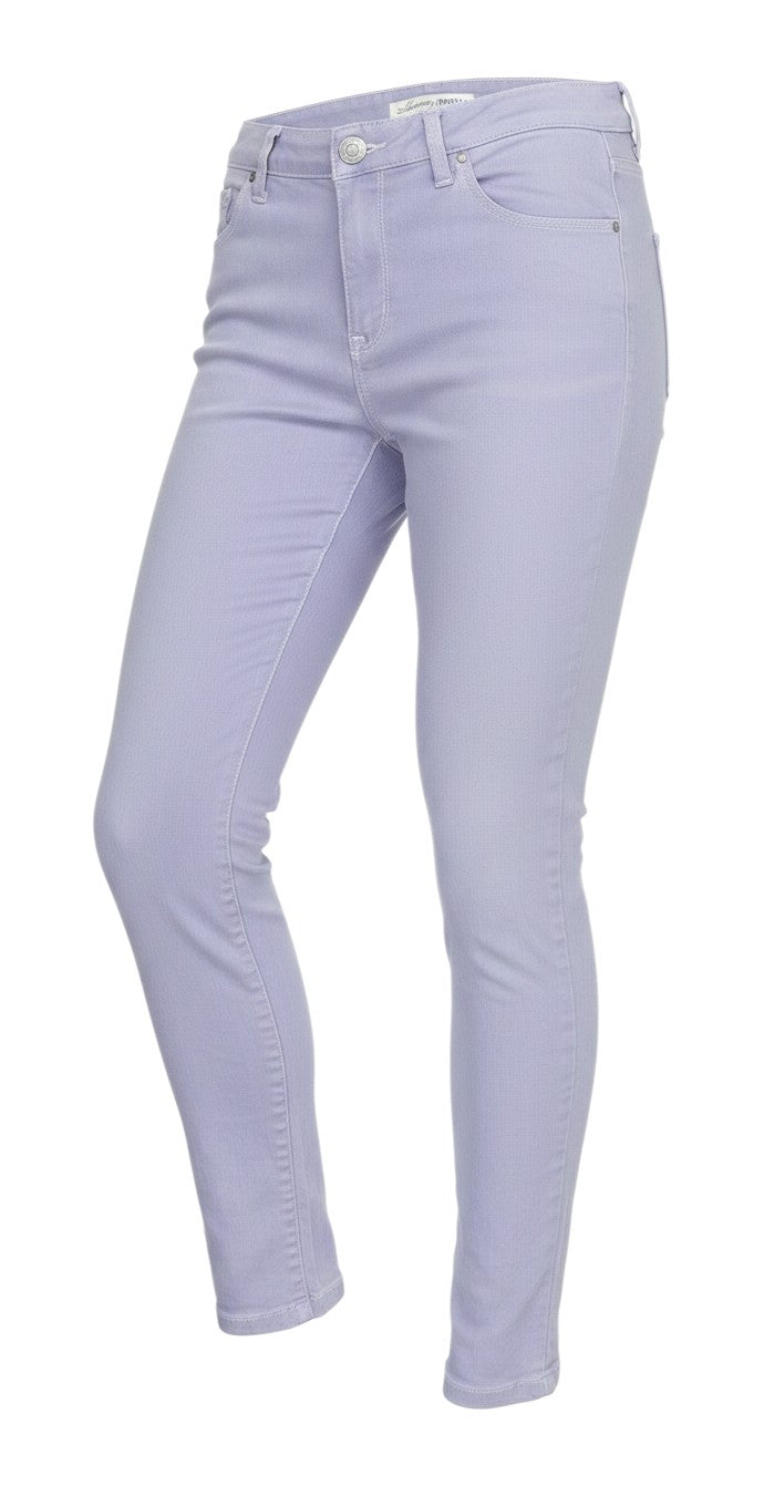 Prewornwholesale M&S womens purple denim skinny jeans with a classic five-pocket design and button fly closure.