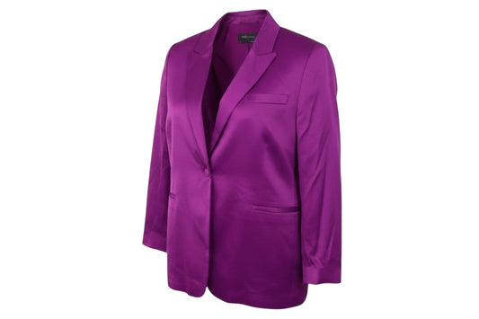 Prewornwholesale Marks & Spencer purple tuxedo blazer with shawl lapels and single-button closure in viscose fabric.